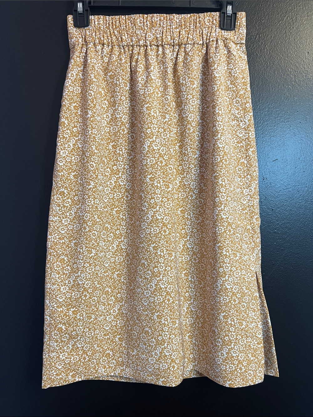 J. Crew Mustard Yellow Floral Elastic-Waist Midi Skirt
